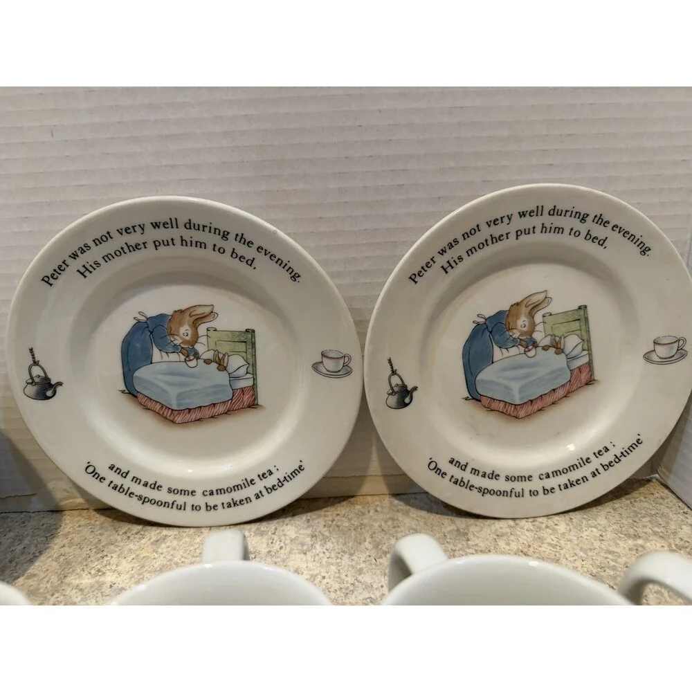 Vintage Wedgwood Peter Rabbit Nursery Set 8pc Mugs Plates Bowls England